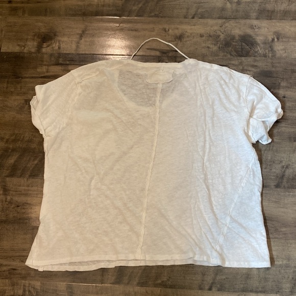 We the Free Linen Blend Boxy White Pocket Burnout tee Med - Picture 5 of 6